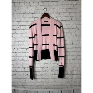 Cyrus Pink and Black Striped Open Front Cardigan Sweater